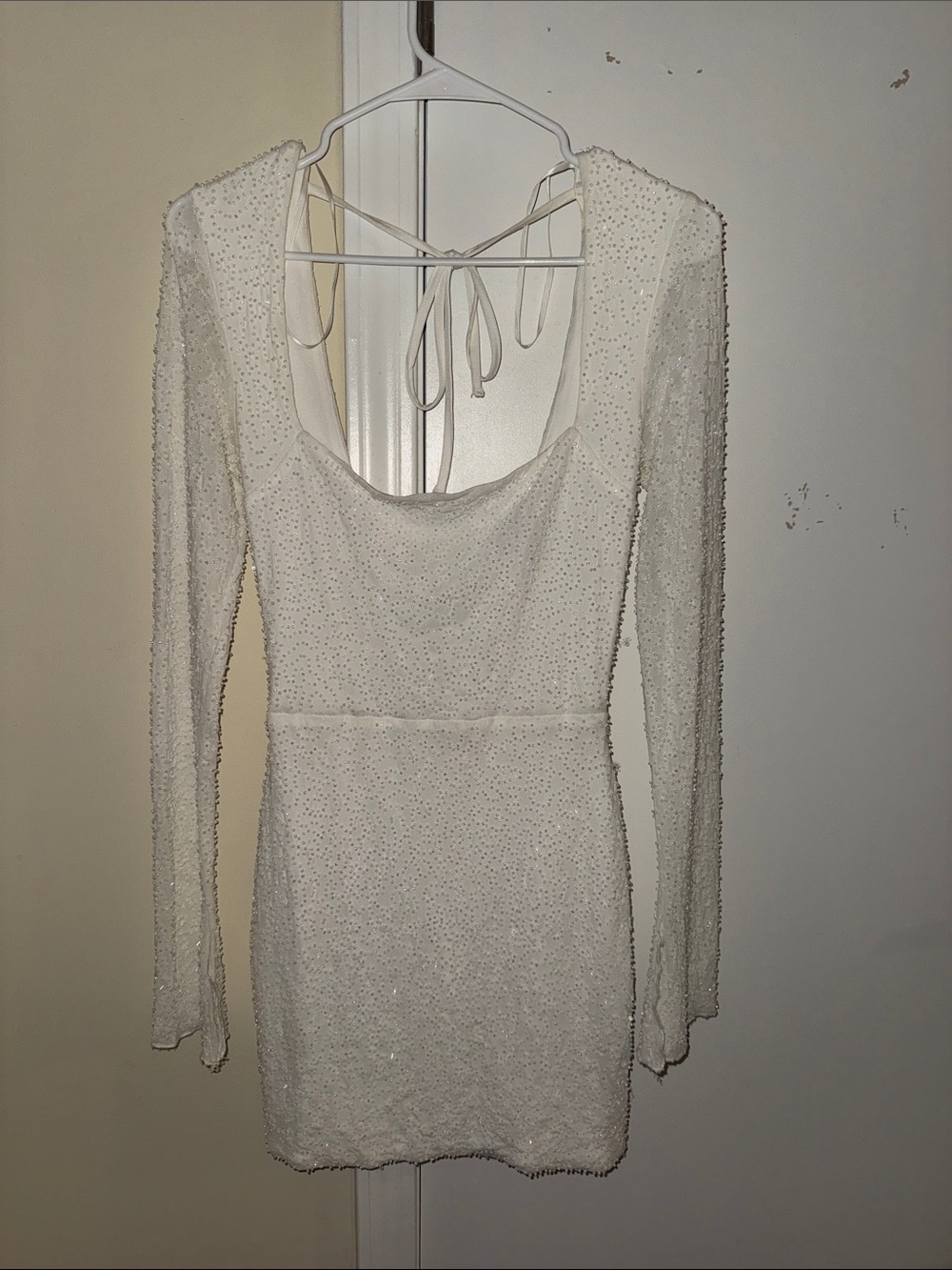 Windsor Ivory Beaded Long-Sleeve Mini Dress